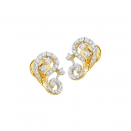 18K Two tone Gold Diamond Elegant curved Stud Earrings
