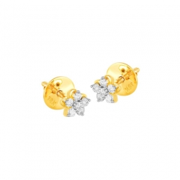 18K Two tone Diamond Dainty Flower Stud Earrings