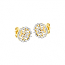 18K Two tone Diamond Floral Stud Earrings