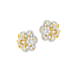 18K Two tone Diamond Pinwheel Floral Stud Earrings