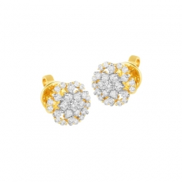 18K Two tone Gold Diamond Floral Cluster Stud Earrings