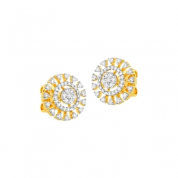 18K Two tone Gold Diamond Round Stud Earrings