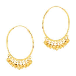 22K Yellow Gold Beaded Hoop Earrings