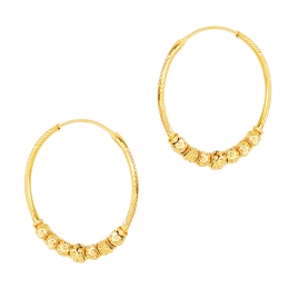 22K Yellow Gold Ball Hoop Earrings
