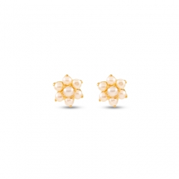 Pearl Floral Ear Studs in 22K Gold