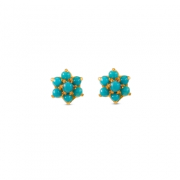 Bright Blue Gold Ear Studs in 22K Gold