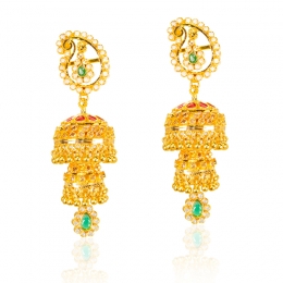 Stunning floral Gold Jhumka Earrings
