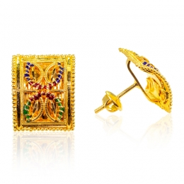 Traditional Square Earrings in 22K Gold