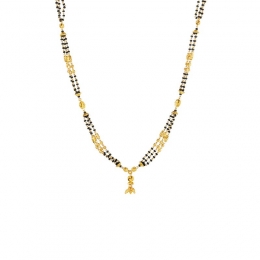 22K Yellow Gold and Black Beaded Mangalsutra Pendant Necklace in 3 lines