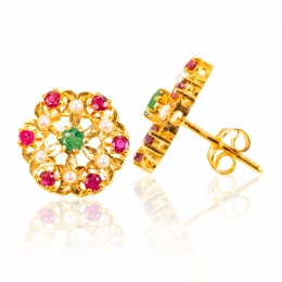 Colorful floral Gold studs