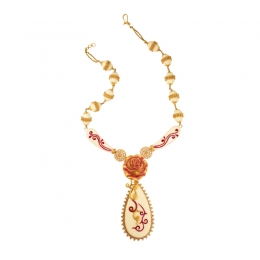 Ethnic Rose Necklace Earrings Set in 22K Gold