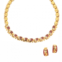 18K Gold Diamond Necklace Set with bracelet