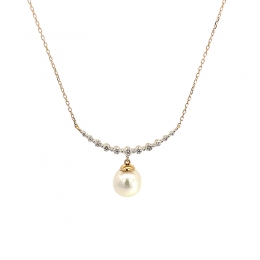 Delicate Pearl and Diamond Pendant Necklace