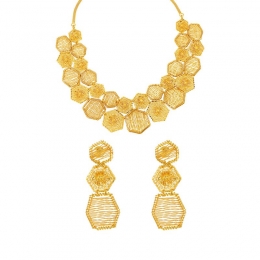 22K Gold Layered Cluster Necklace and Earring Set
