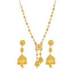 22K Gold Two tone Necklace and Jhumka style Drop Earring Set