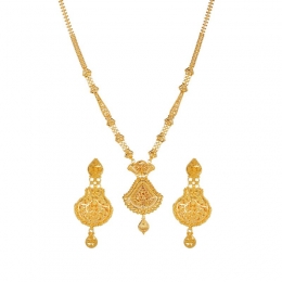 22K Gold Long Necklace and Hanging Earring Set