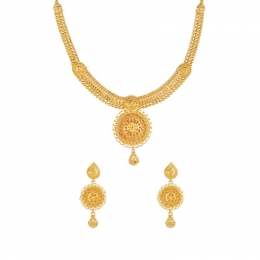 22K Gold Necklace and long hanging Drop Earring Set