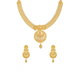 22K Gold Necklace Set with long Drop Earrings
