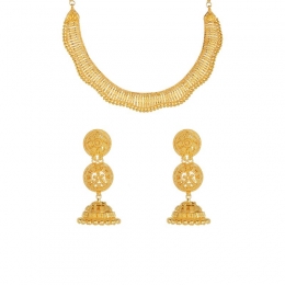 22K Gold Necklace and Jhumka style Earring Set