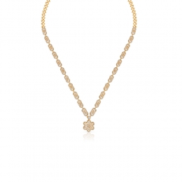 18K Yellow Gold & Diamond Floral Necklace Set