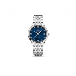 Omega De Ville Prestige Co-Axial 32.7mm steel blue dial with diamonds steel bracelet