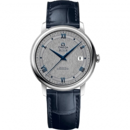Omega De Ville Presige Co-Axial steel 39.5mm grey roman dial on blue leather strap with steel buckle