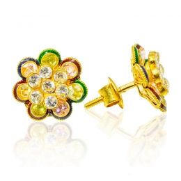 Colorful Floral 22K Gold Earrings
