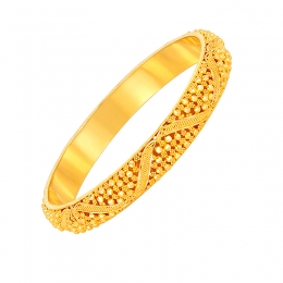 22K Yellow Gold Beaded Patterned Kada Bangle Bracelet
