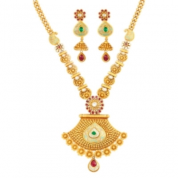 22K Gold and Gemstone Drop Necklace and Earring Set