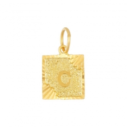 22K Yellow Gold Letter C Square Patterned Pendant