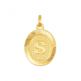 22K Yellow Gold Letter S Oval Pendant
