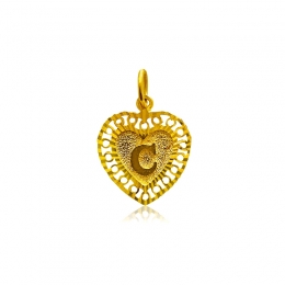 Letter C 22K Gold Initial Pendant, heart shaped