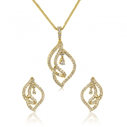 18K Gold Diamond Pendant and Earrings