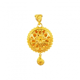 Floral cut-work Gold Pendant Earrings Set