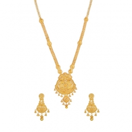 22K Gold Long Necklace and Hanging Earring Set