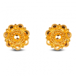 Stud Earrings in 22K Yellow Gold - Floral