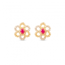 Floral 22K Gold Earrings with red centre