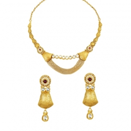 22K Gold and Gemstone Necklace and Earring Set