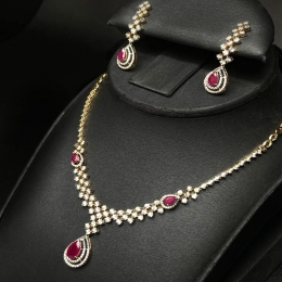 Pear drop Ruby and Diamond Necklace Set