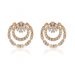 18K Rose Gold Diamond Floral Overlapping Stud Earrings