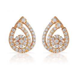 18K Rose Gold Diamond Floral Teardrop Stud Earrings