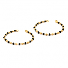 22K Yellow Gold Black Beads Baby Bracelet Set of 2