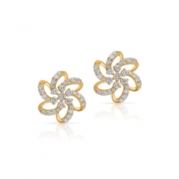 18K Yellow Gold Diamond Floral Spiral Stud Earrings