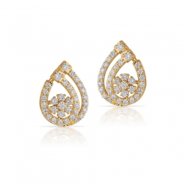 18K Gold Diamond Floral Teardrop Stud  Earrings