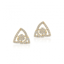 18K Yellow Gold Diamond Floral Triangular Stud Earrings