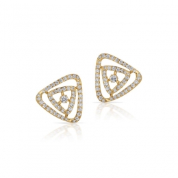18K Yellow Gold Diamond Patterned Triangular Stud Earrings