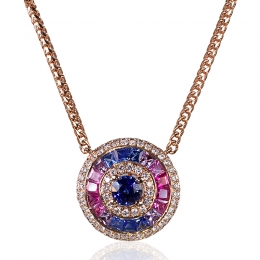 18K Rose Gold, Diamond and Sapphire Pendant