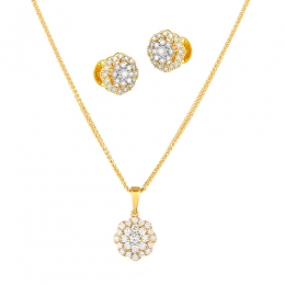 18K Yellow Gold Diamond Floral Pendant Set