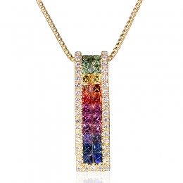 Rainbow inspired Diamond and gemstone Pendant Set