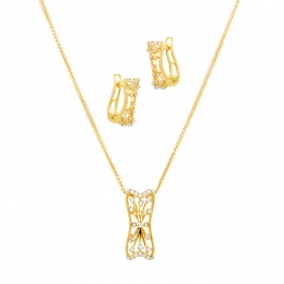 18K White and Yellow Goldellow Gold Diamond Pendant & Earrings Set with 73 Diamonds
